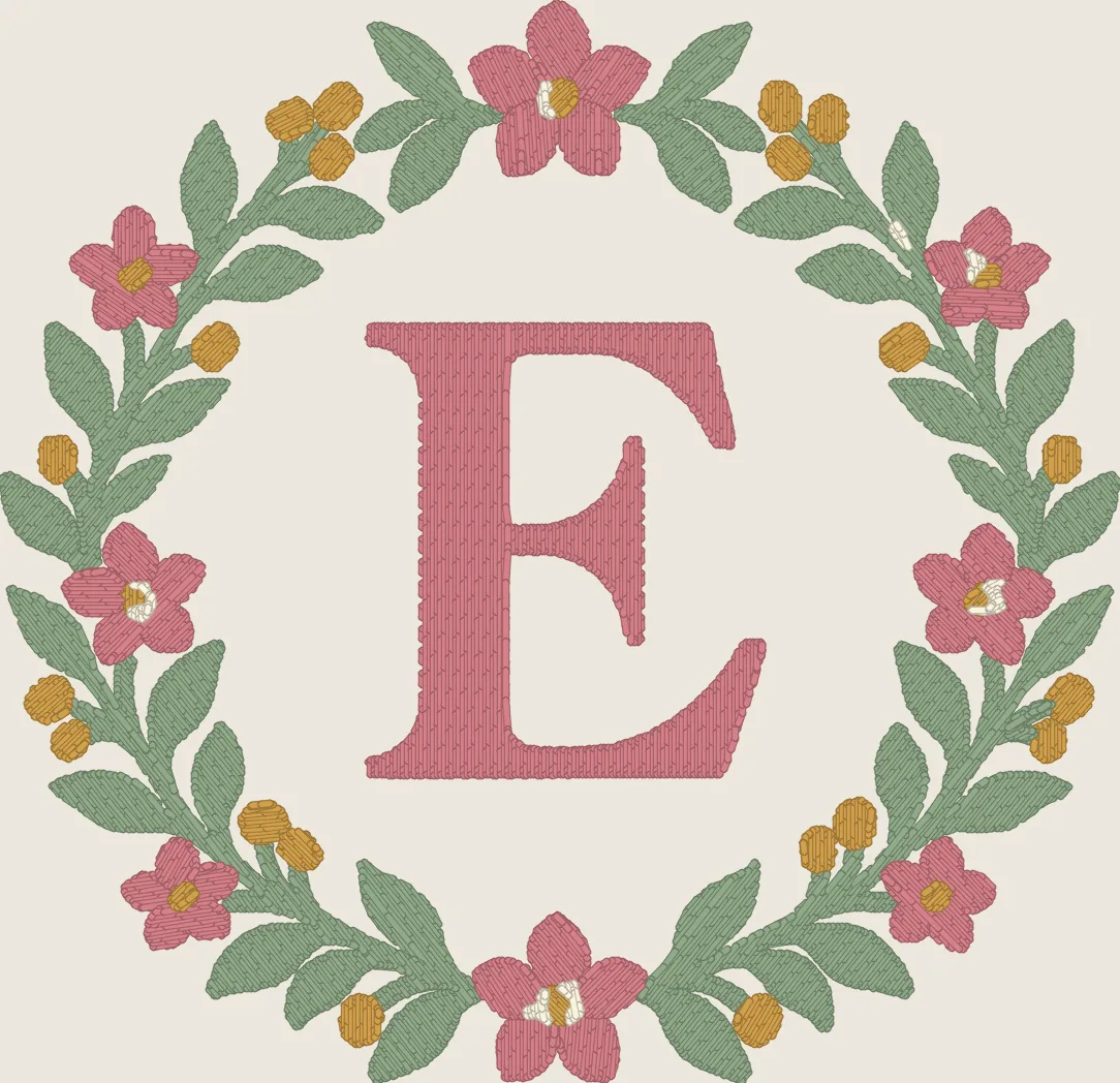 The monogram digitized from the compressed JPEG, as a stitch simulation